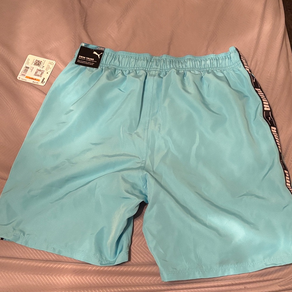 Puma Aqua Blue Swim Shorts with Side Logo